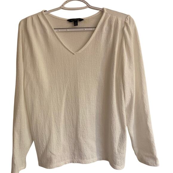 Banana Republic Tops - Banana Republic Cotton Blend Textured White Shirt V-neck Long Sleeve Size XS